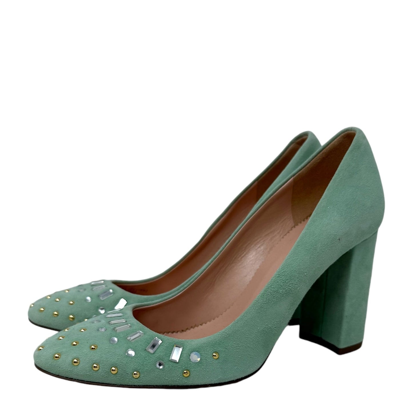 Suede Bell Pump with Jewels By J. Crew In Warm Aqua, Size: 6