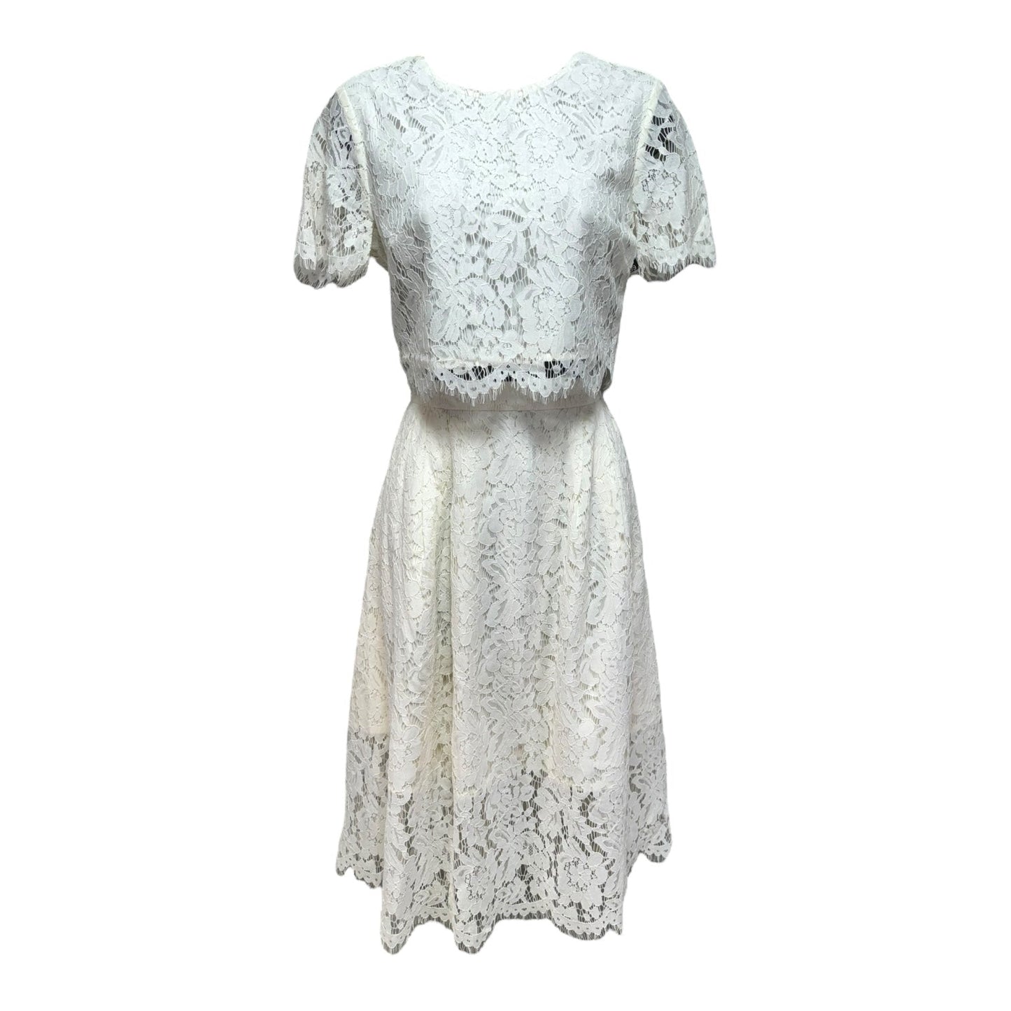 Lace 2 Piece Short Sleeve and Midi Skirt By J. Crew Collection In Cream, Size: 0