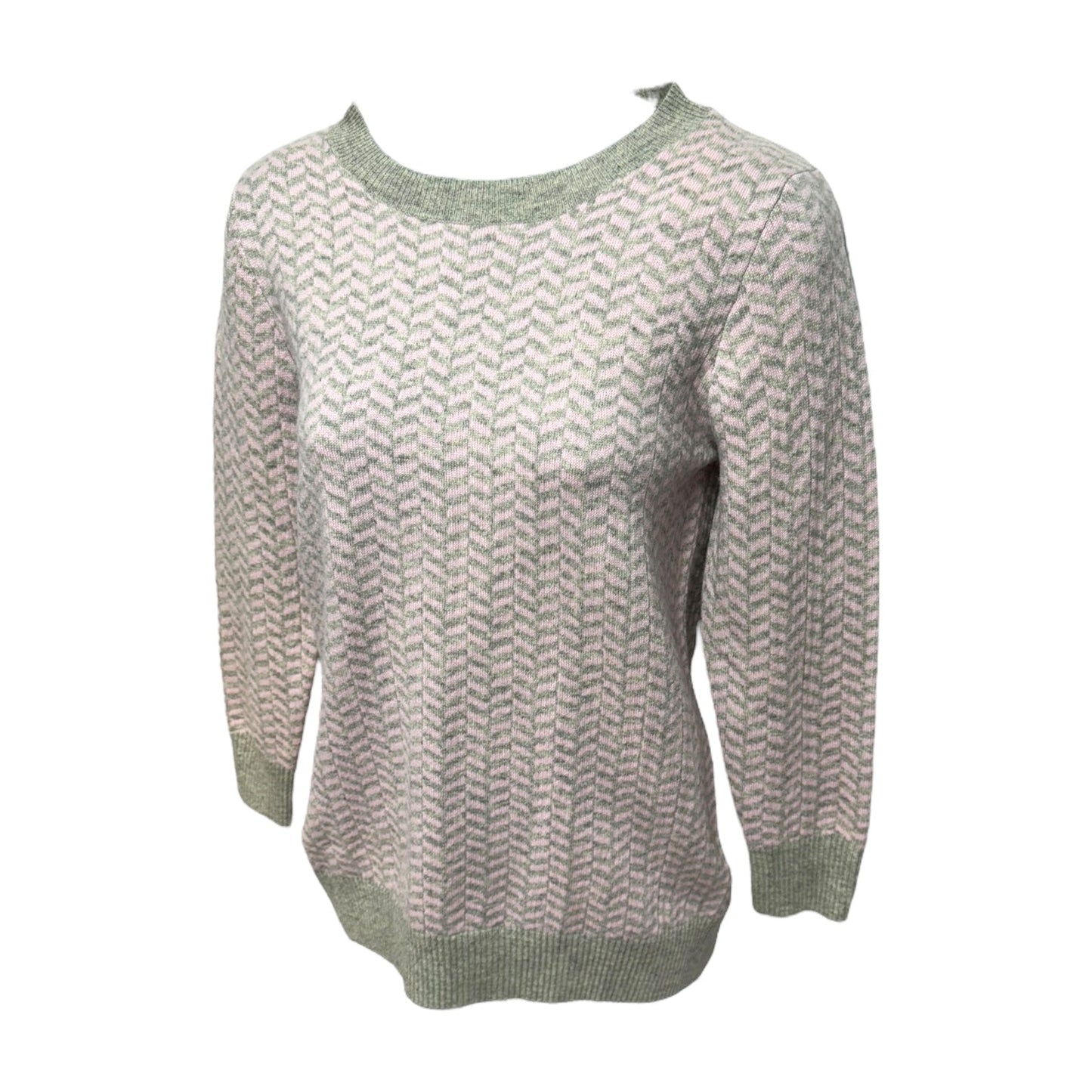 100% Italian Cashmere Herringbone Sweater By J. Crew Collection In Green & Pink, Size: S