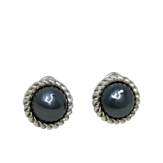 Sterling Silver & Hematite Round Clip-On Earrings Luxury Designer By Tiffany And Company