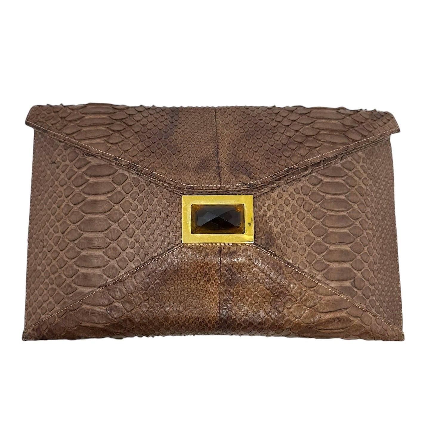 Python Snakeskin & Smokey Quartz Envelope Clutch By Kara Ross, Size: Medium