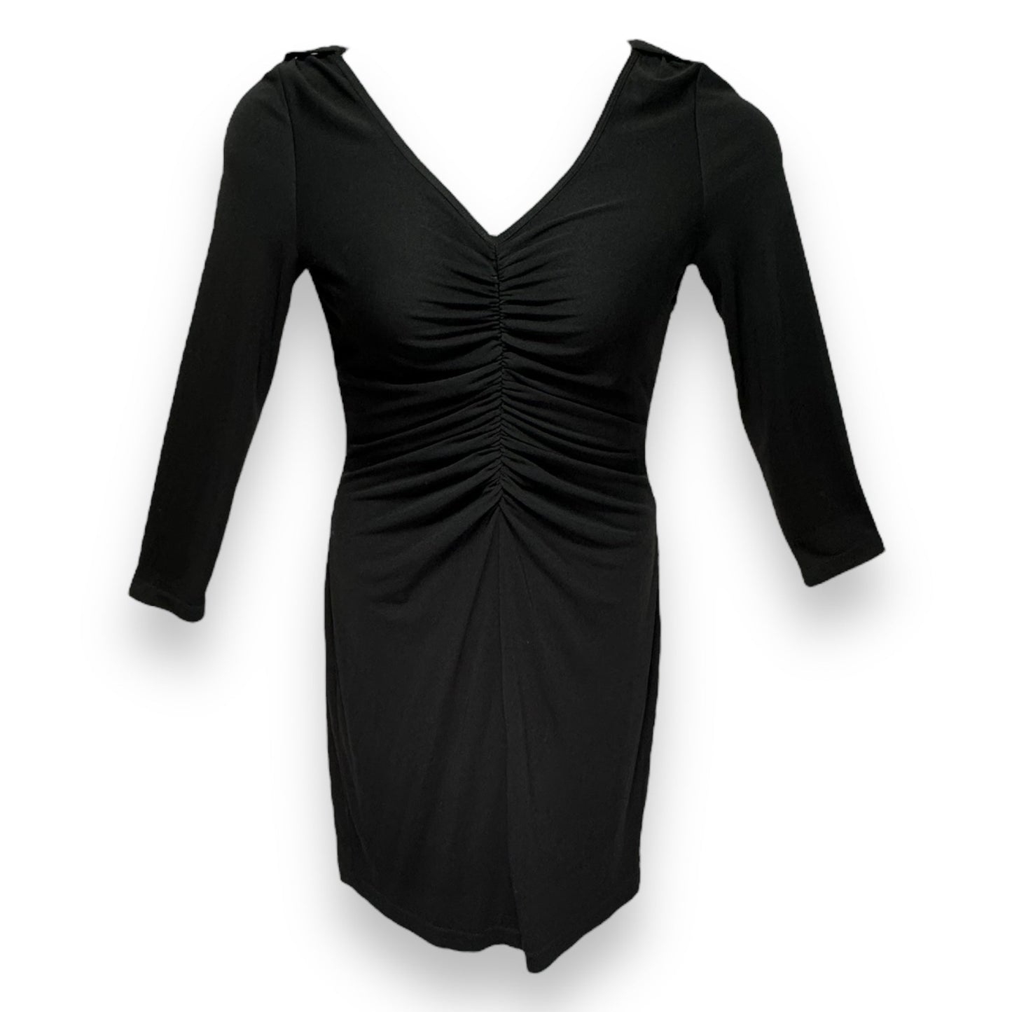 V-Neck Ruched Long Sleeve Dress Luxury Designer By St John Collection In Black, Size: 6