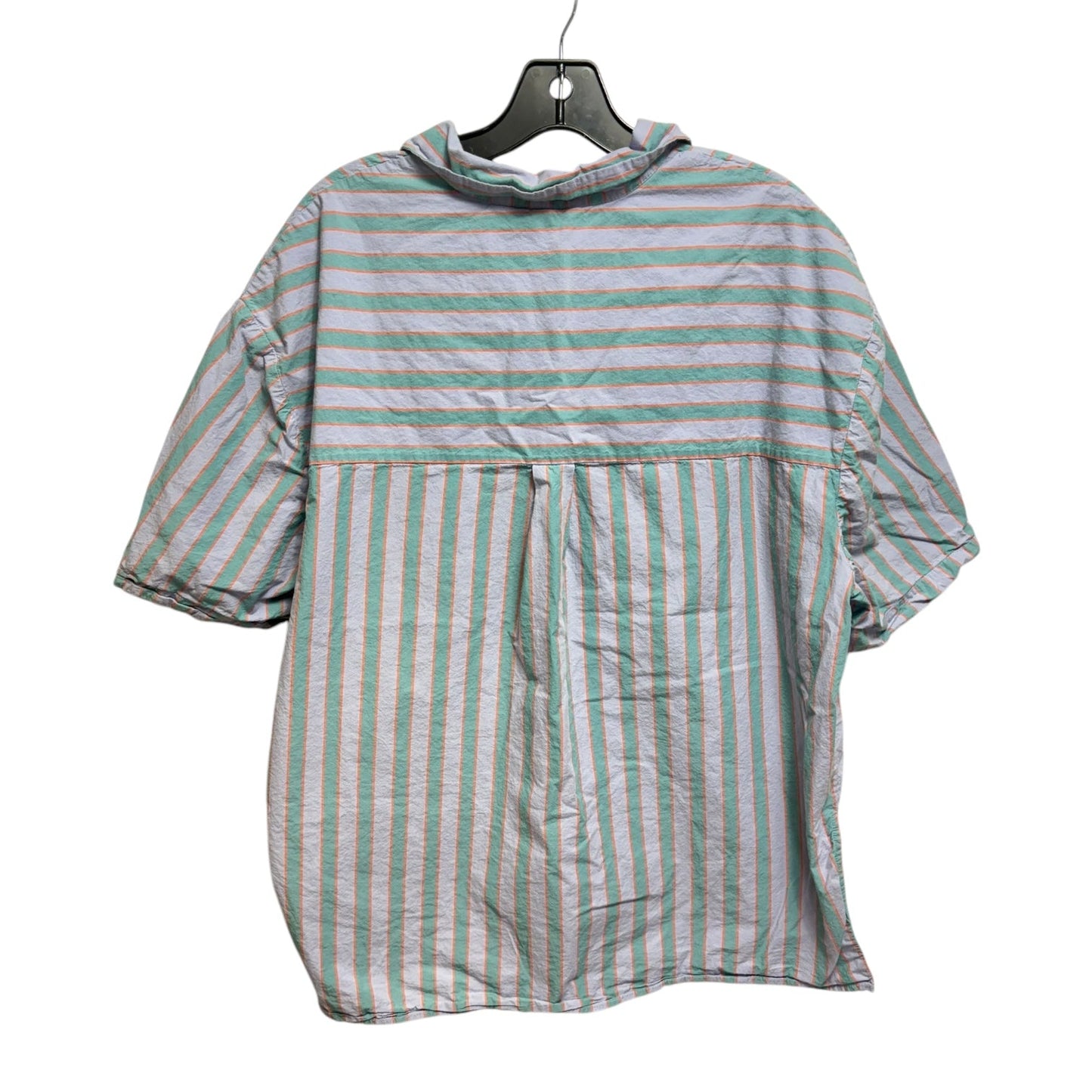 Short-Sleeve Pajama Top By Anthropologie In Green Motif Striped Pattern, Size: M