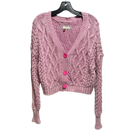 Cable Knit Cardigan Sweater By Pilcro In Pink, Size: M