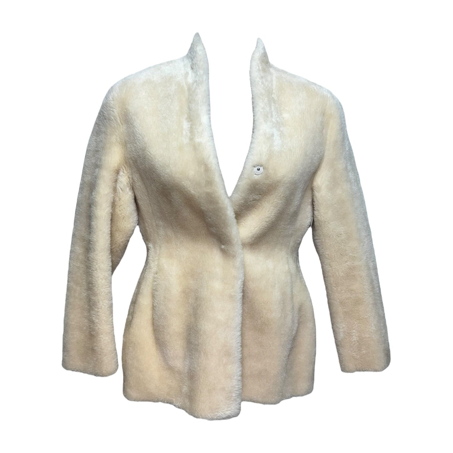 Faux Shearling Collarless Mustang Jacket By LVIR In Cream, Size: L