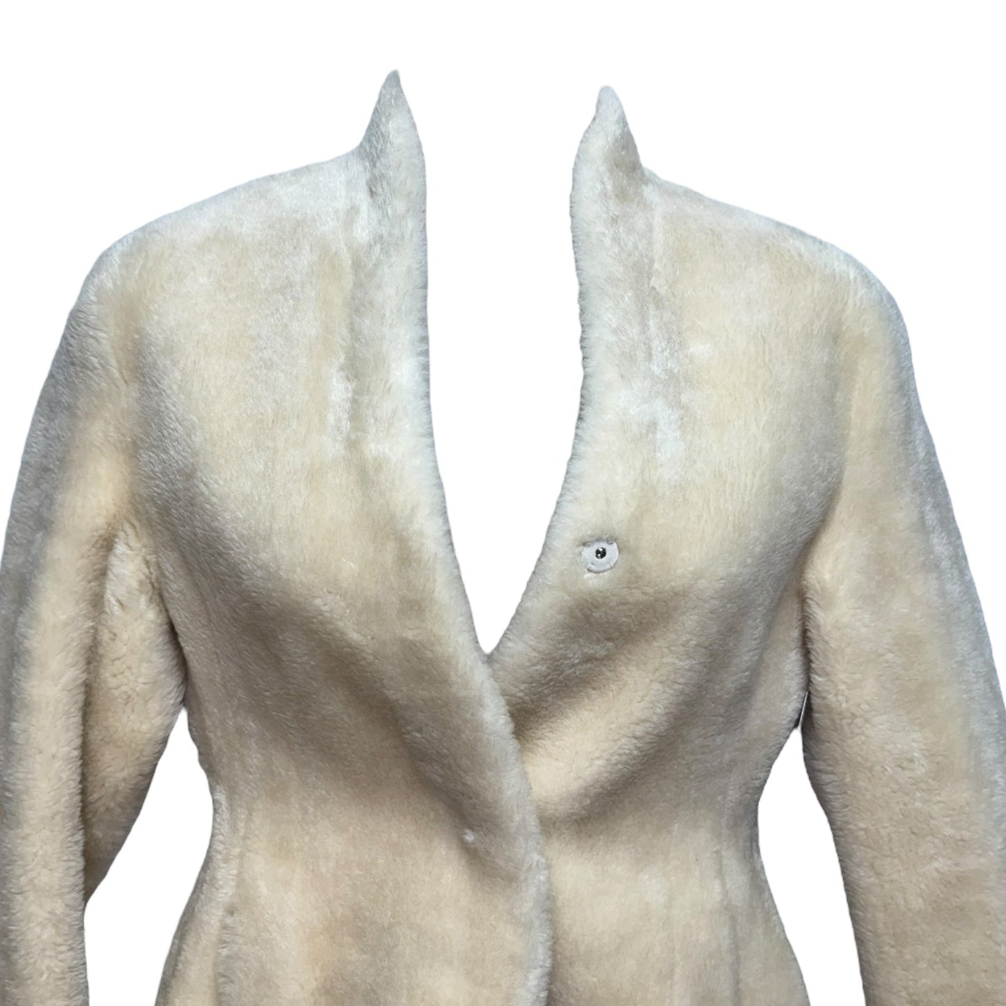 Faux Shearling Collarless Mustang Jacket By LVIR In Cream, Size: L