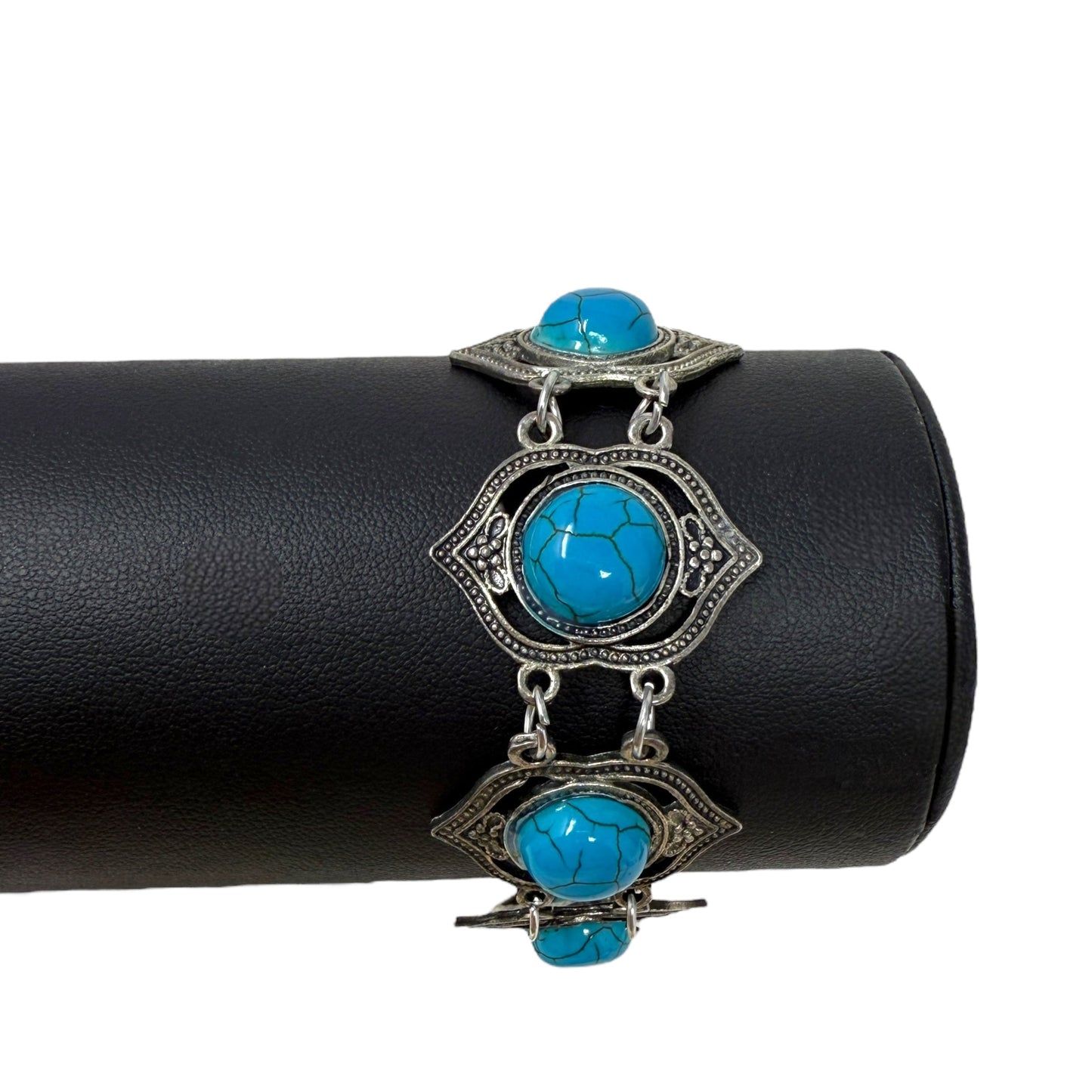 Turquoise Tone Panel Link Bracelet By Unbranded