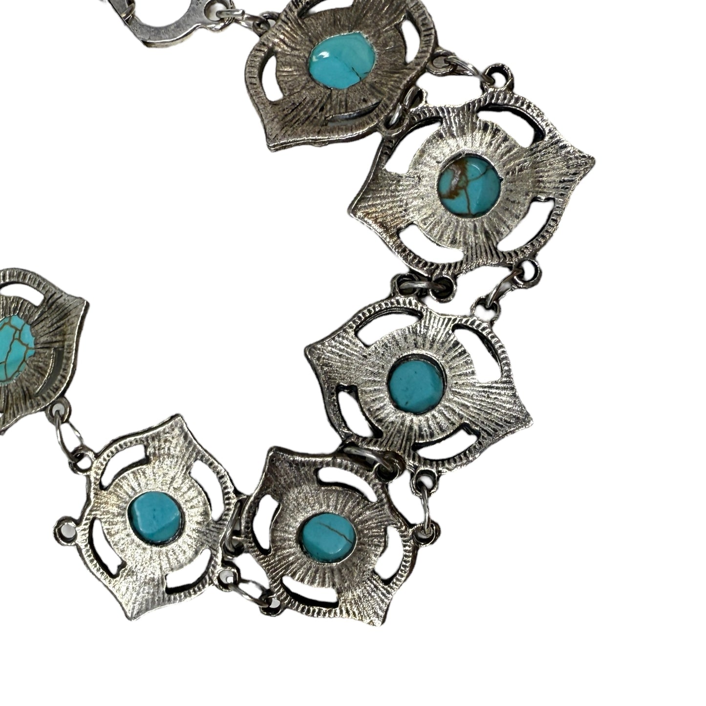 Turquoise Tone Panel Link Bracelet By Unbranded