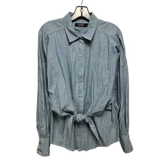 Tie Front Top Long Sleeve By Lauren By Ralph Lauren In Blue Denim, Size: L