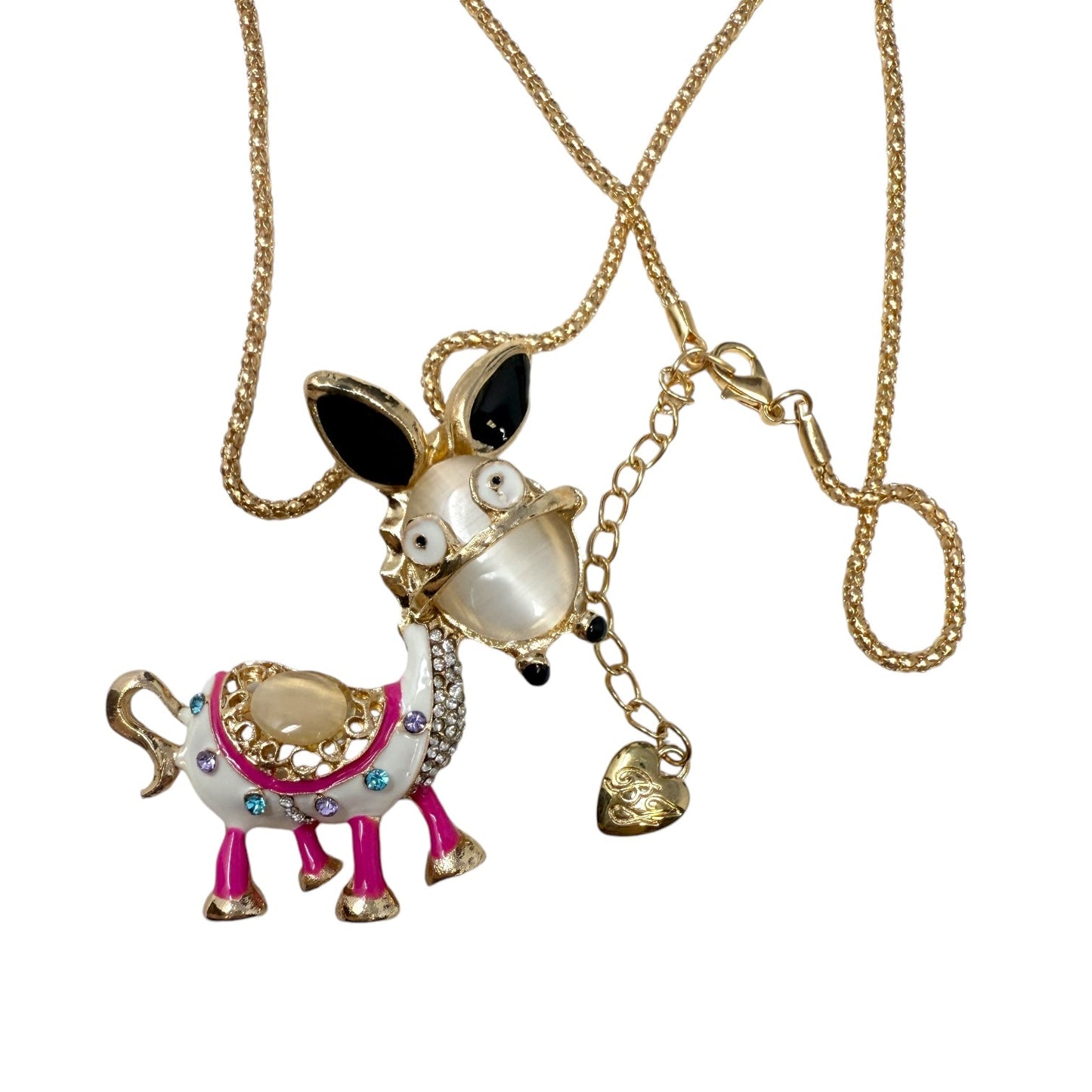 Crystal & Enamel Donkey Pendant Necklace By Betsey Johnson