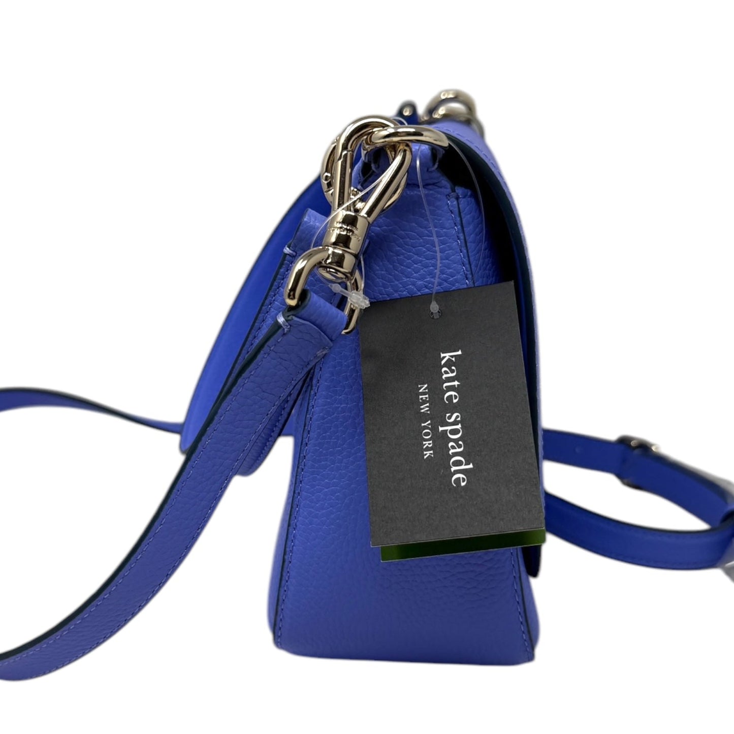 Hudson Pebbled Leather Flap Shoulder Bag Designer By Kate Spade In Dark Periwinkle , Size: Large