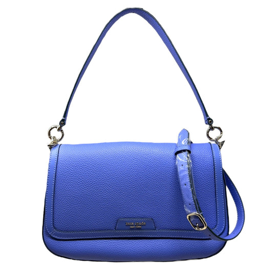 Hudson Pebbled Leather Flap Shoulder Bag Designer By Kate Spade In Dark Periwinkle , Size: Large