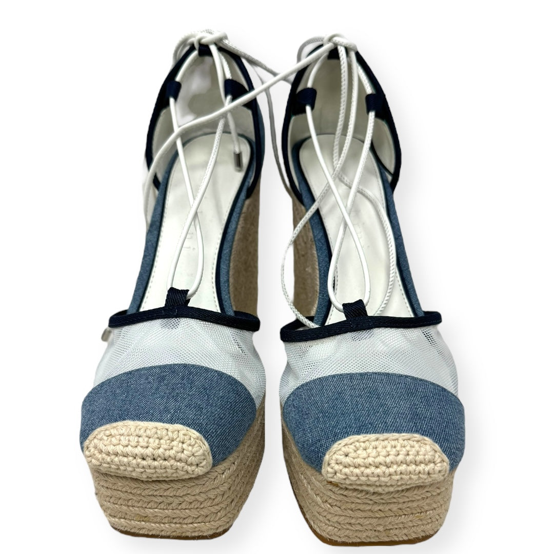 Santoro Two Denim Ankle Wrap Espadrille Platform Wedges Gianni Bini, Size 9.5