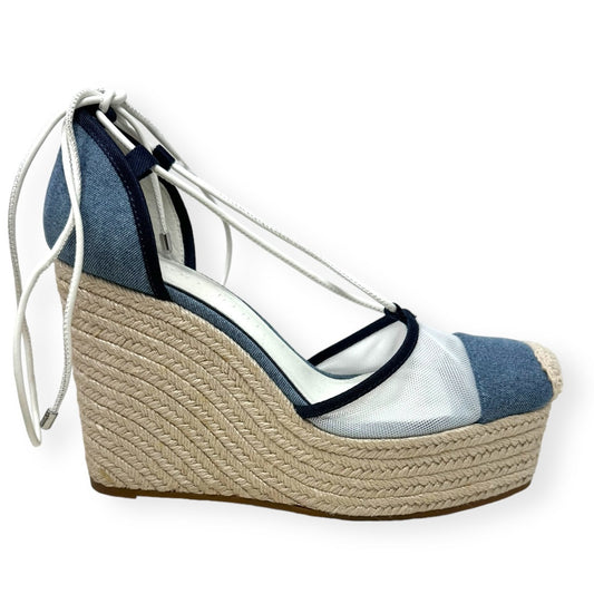 Santoro Two Denim Ankle Wrap Espadrille Platform Wedges Gianni Bini, Size 9.5