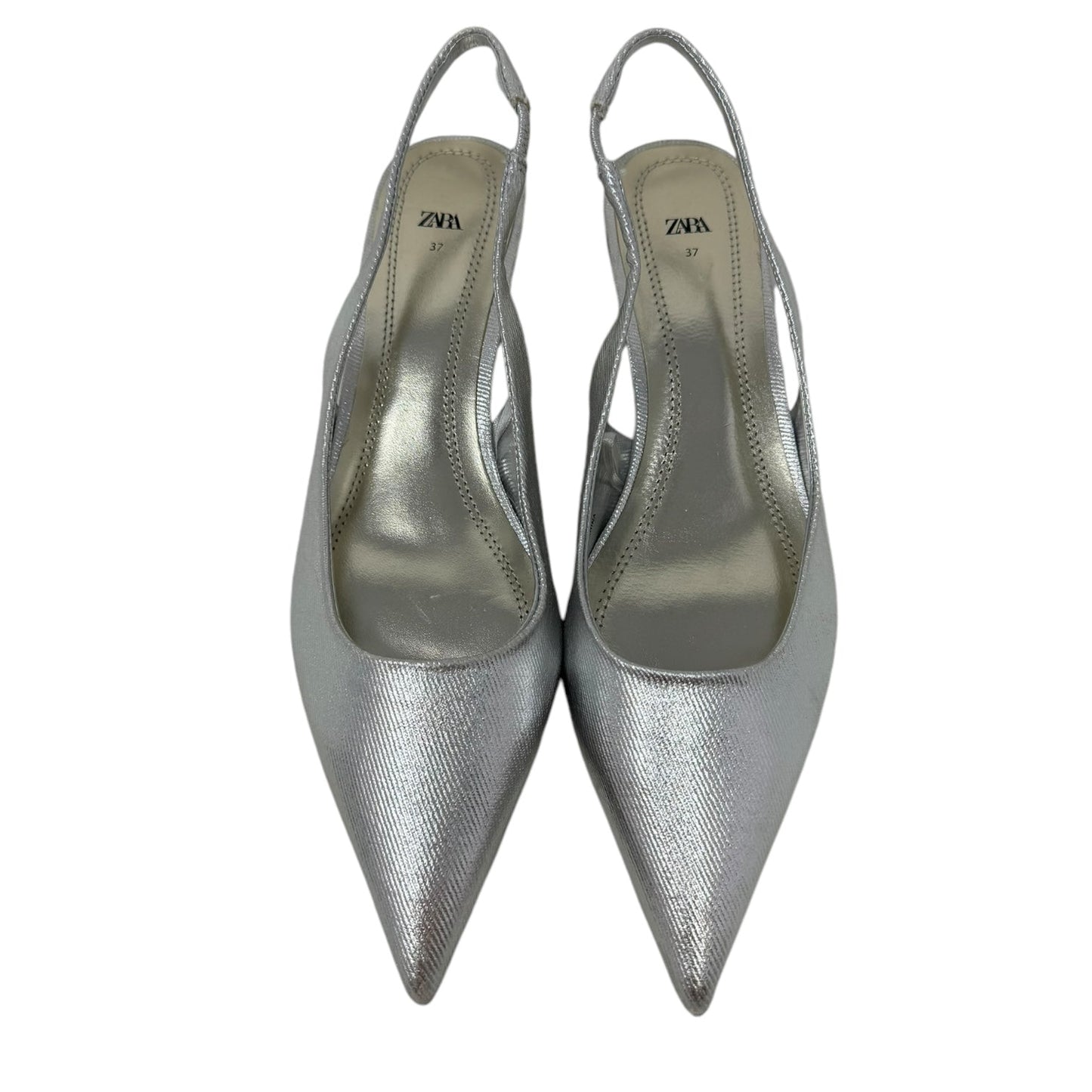 Kitten Heel Slingback By Zara In Silver Leather, Size: 7