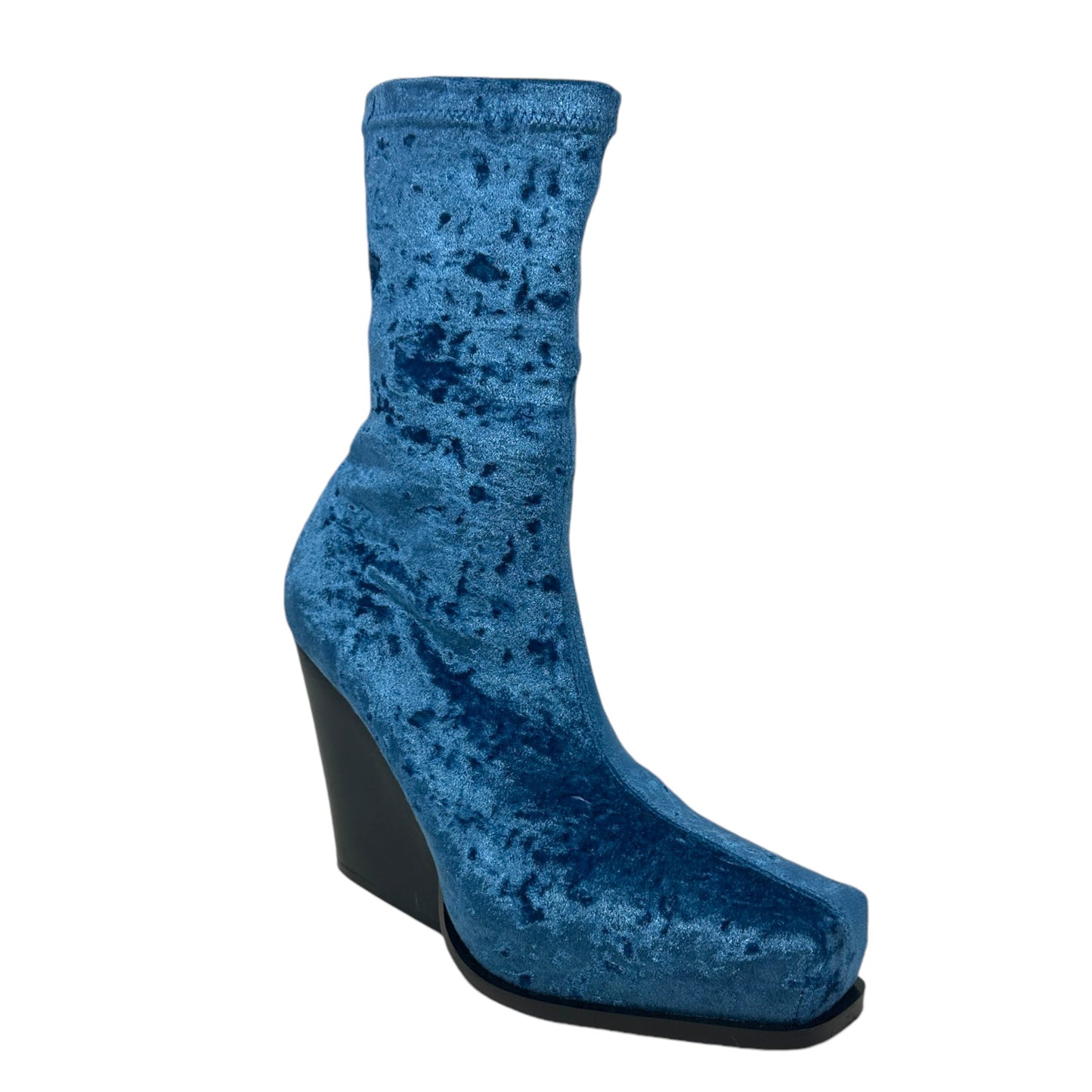 Cowboy Crushed Velvet Ankle Boots Luxury Designer In  By Stella Mccartney In Blue Lagoon, Size: US-8.5/EU-39