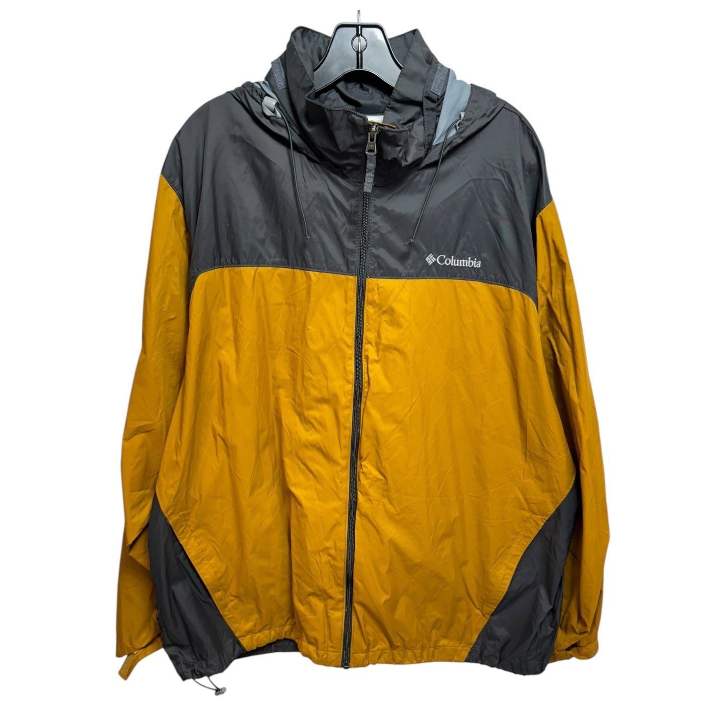 Jacket Windbreaker By Columbia In Grey & Yellow, Size: Xl