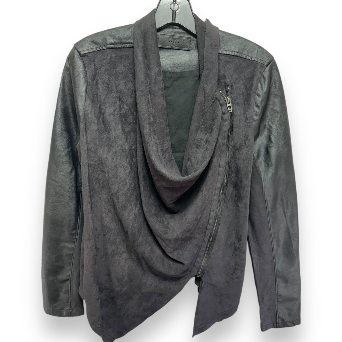 Mixed Media Faux Leather Drape Front Jacket By Blank NYC In Black, Size: S