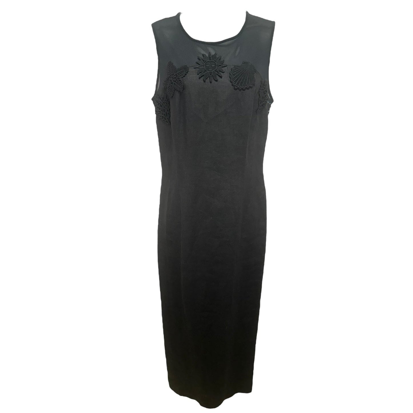 Linen & Mesh Black Maxi Dress Adrienne Vittadini, Size 8