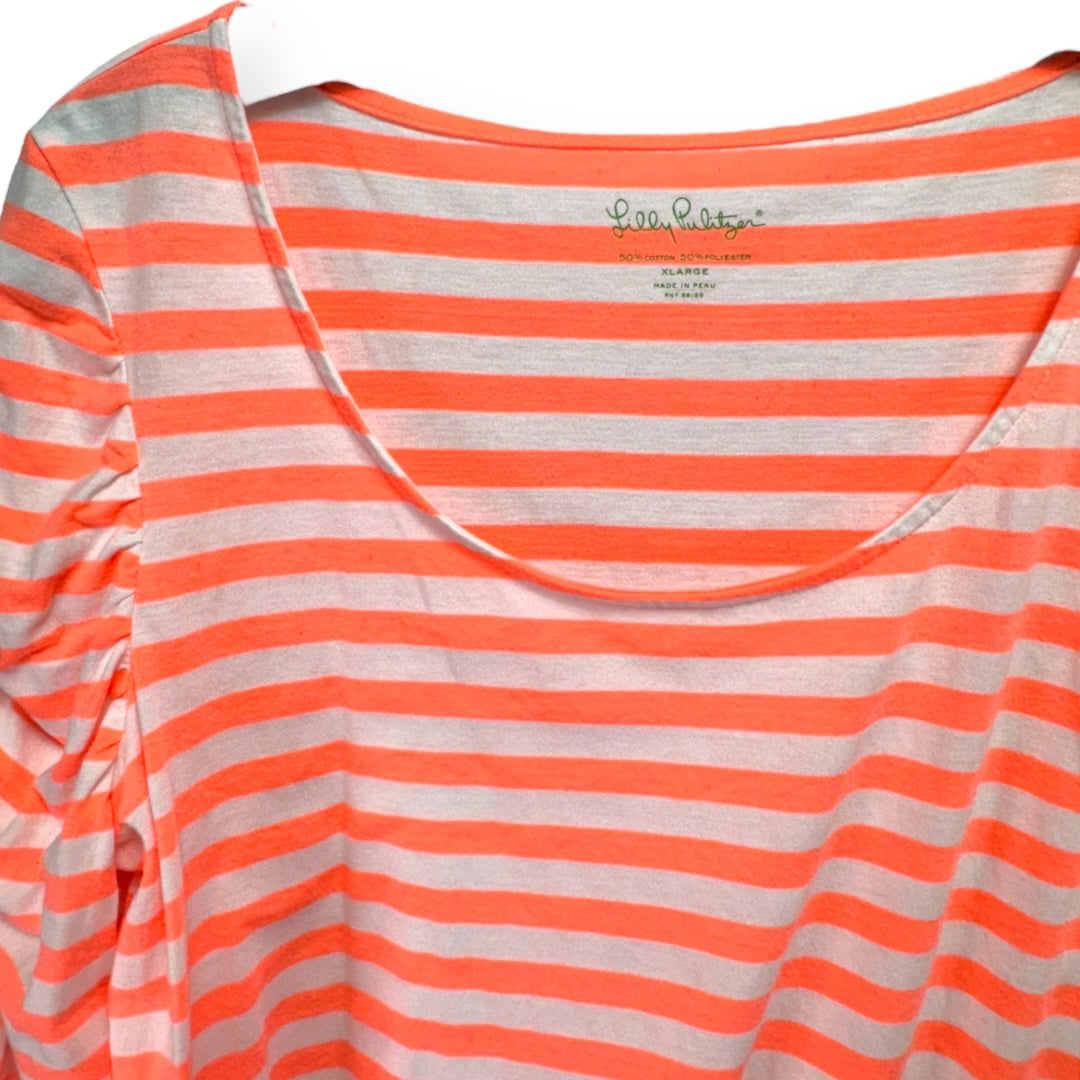 Kaley Dress in Neon Sunrise Orange Boat Party Stripe Designer Lilly Pulitzer, Size Xl