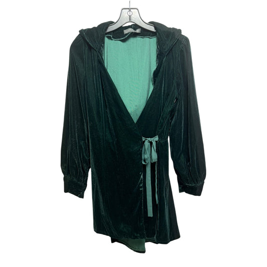 Hooded Velvet Wrap Dress/Cardigan By Zara In Green, Size: M