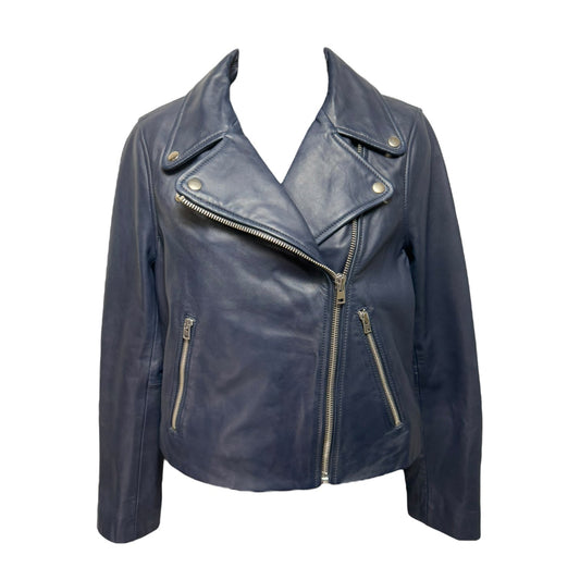 Jacket Moto Leather By J. Crew Collection In Navy, Size: 6