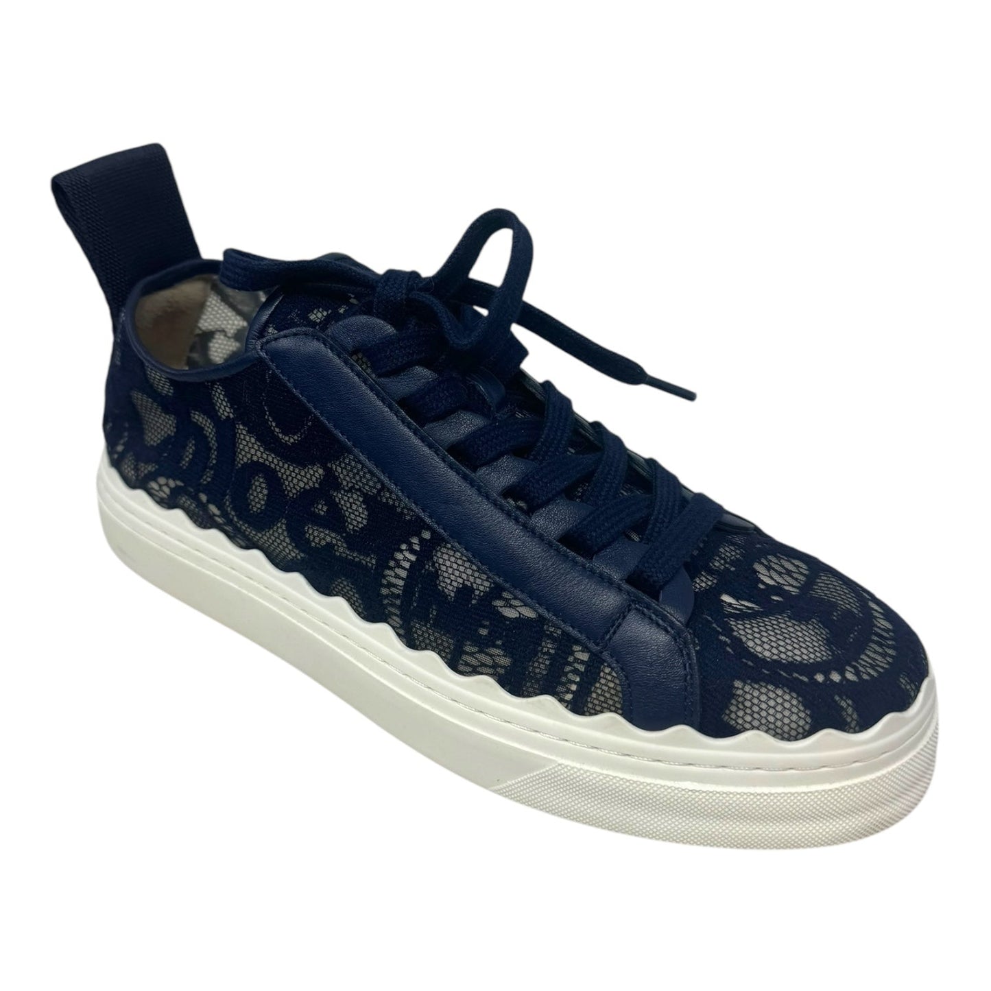 Lauren Lace Low Top Sneakers Shoes Luxury Designer By Chloe In Navy, Size: 9/39