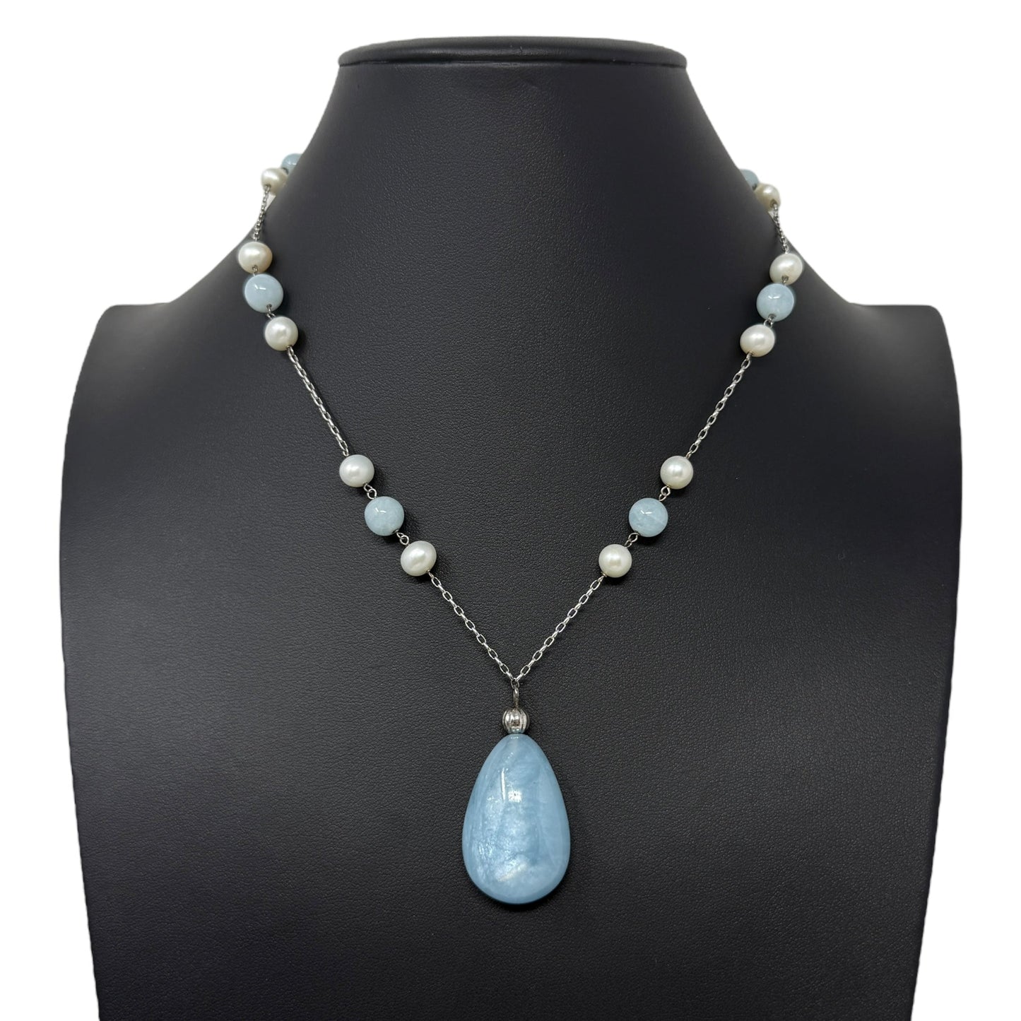 Cultured Pearl, Milky Aquamarine & Sterling Silver Necklace By Clothes Mentor