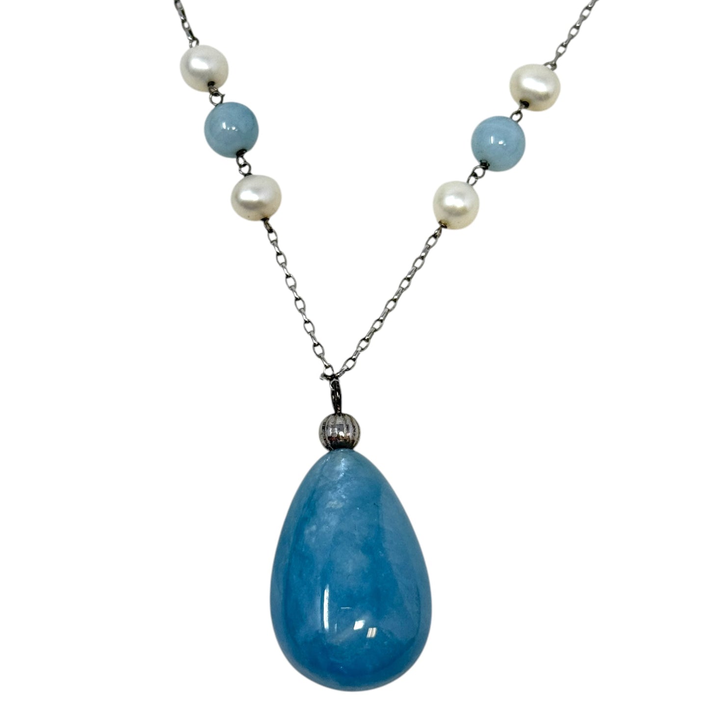 Cultured Pearl, Milky Aquamarine & Sterling Silver Necklace By Clothes Mentor