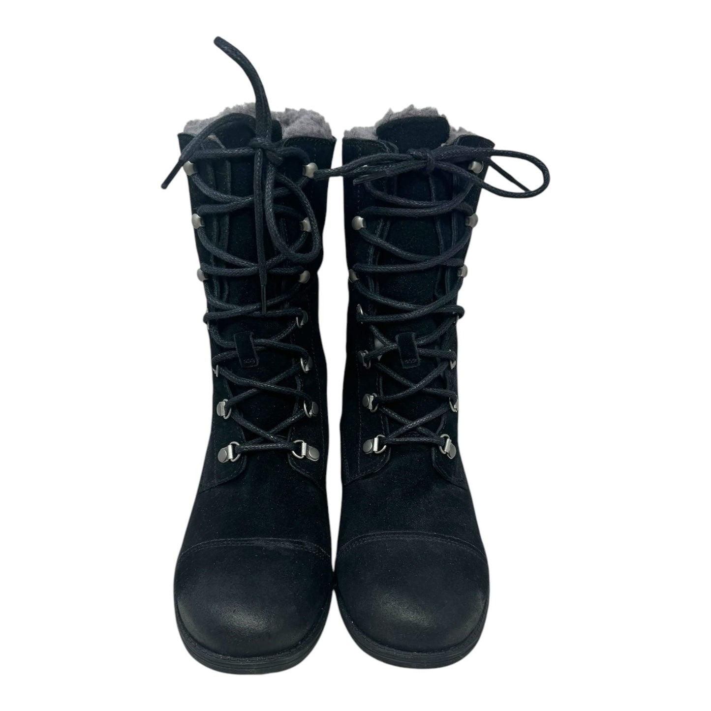 Gradin Sherpa Lined Biker Boots Designer By Ugg In Black, Size: 8