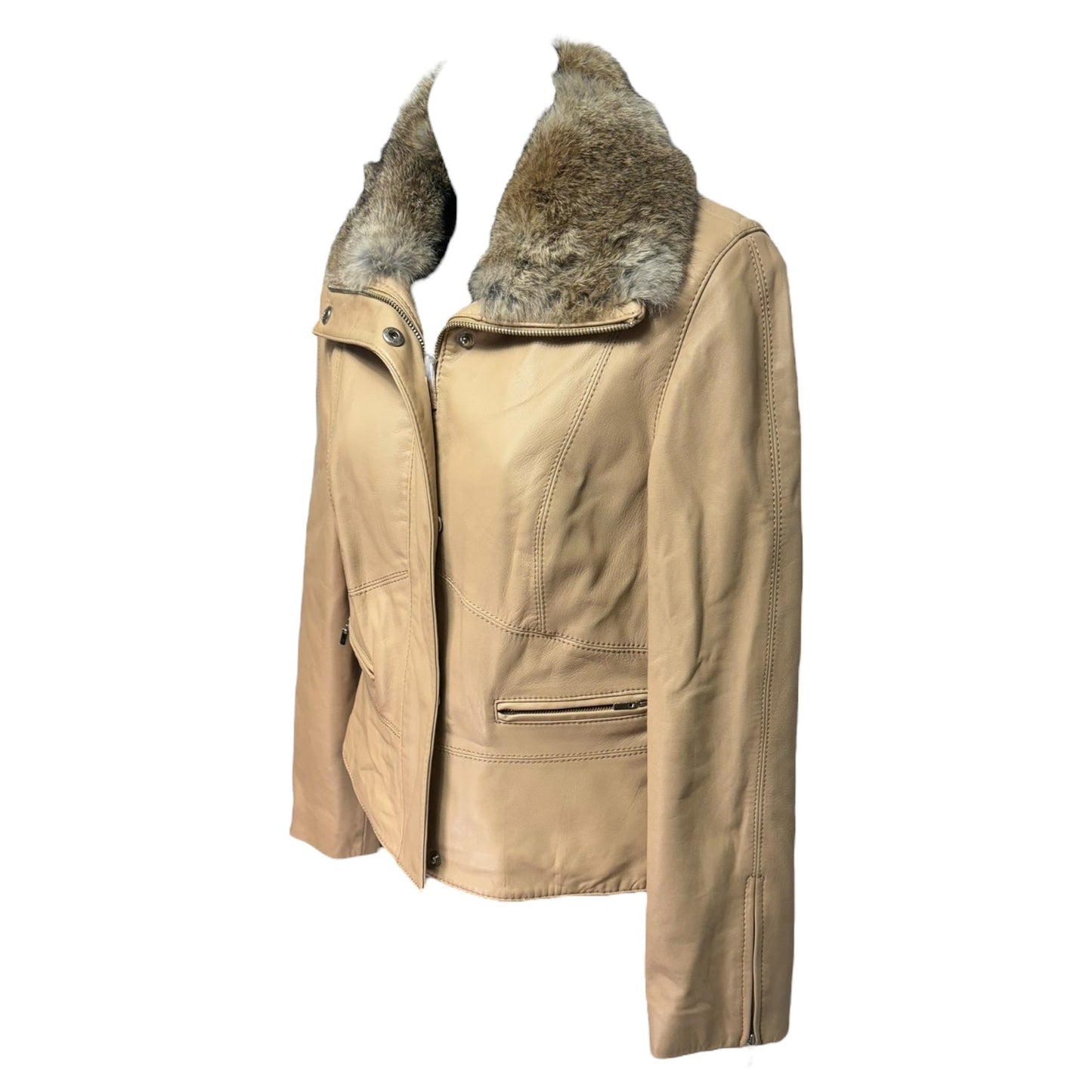 Fur Collar Jacket Leather By Siena Studio In Tan, Size: S