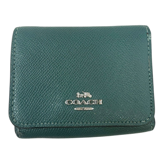 Leather Trifold Wallet Designer By Coach, Size: Small