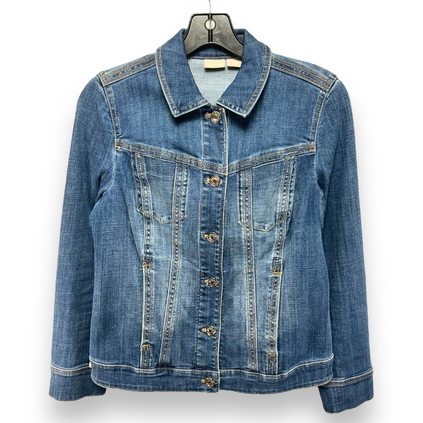 Jacket Denim By Chicos In Denim Blue, Size: 2