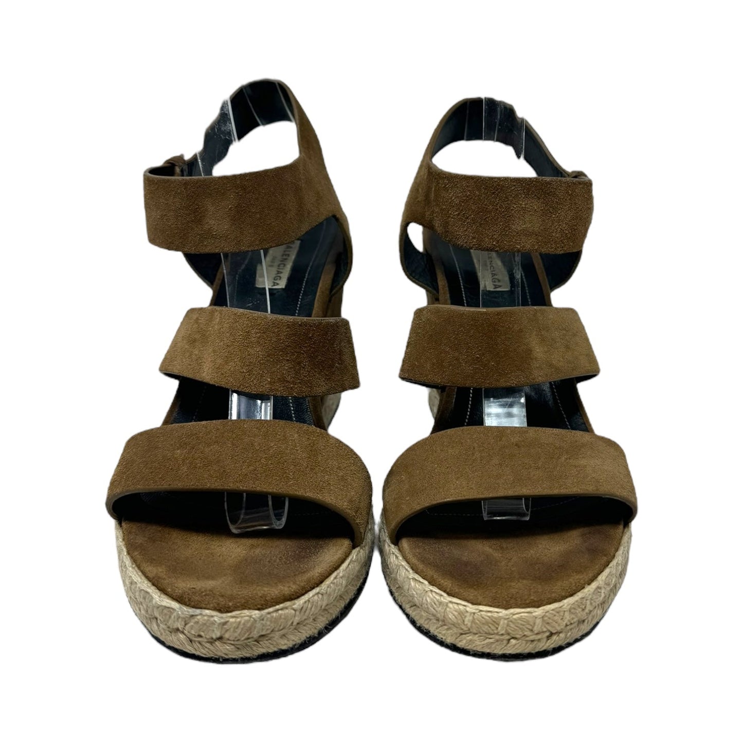 Suede Espadrille Wedge Sandals Luxury Designer By Balenciaga In Hazelnut Noisette, Size: 10