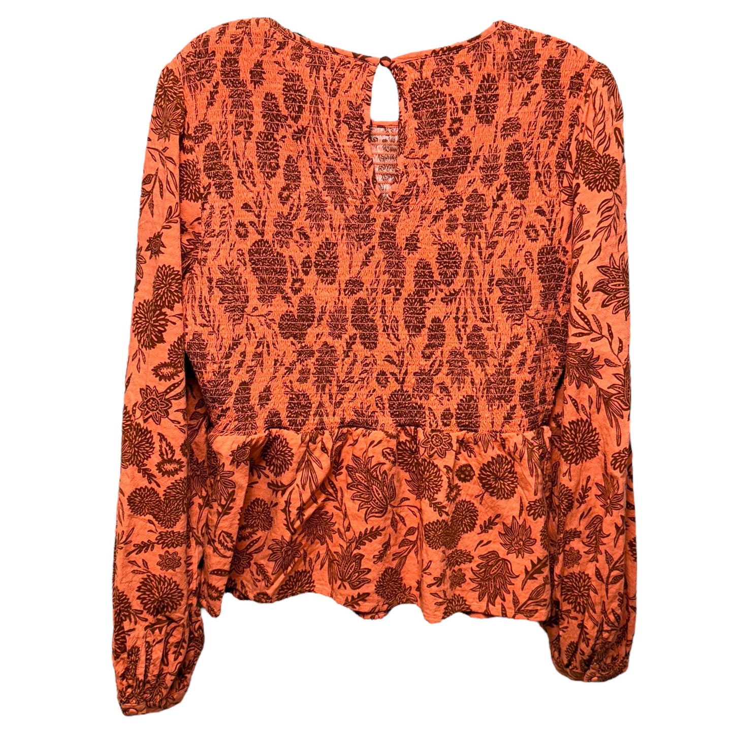 Smocked Peplum Top Long Sleeve By Universal Thread In Orange, Size: M