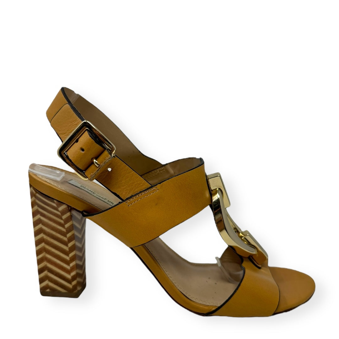 Tan Sandals Heels Block Diane Von Furstenberg, Size 7.5