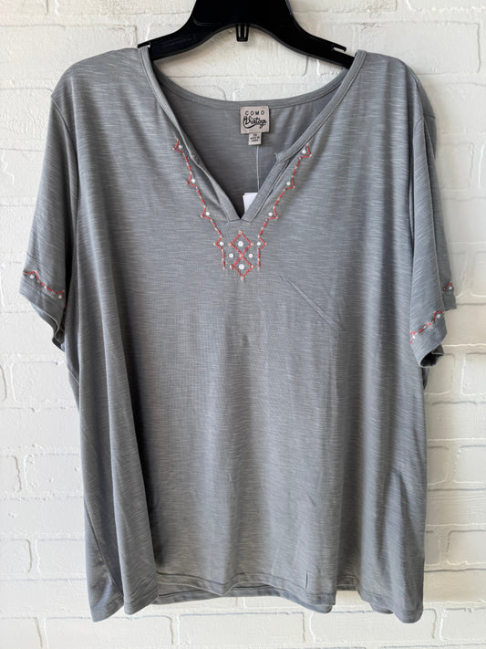 Top Short Sleeve By Como Vintage In Grey & Orange, Size: 2x