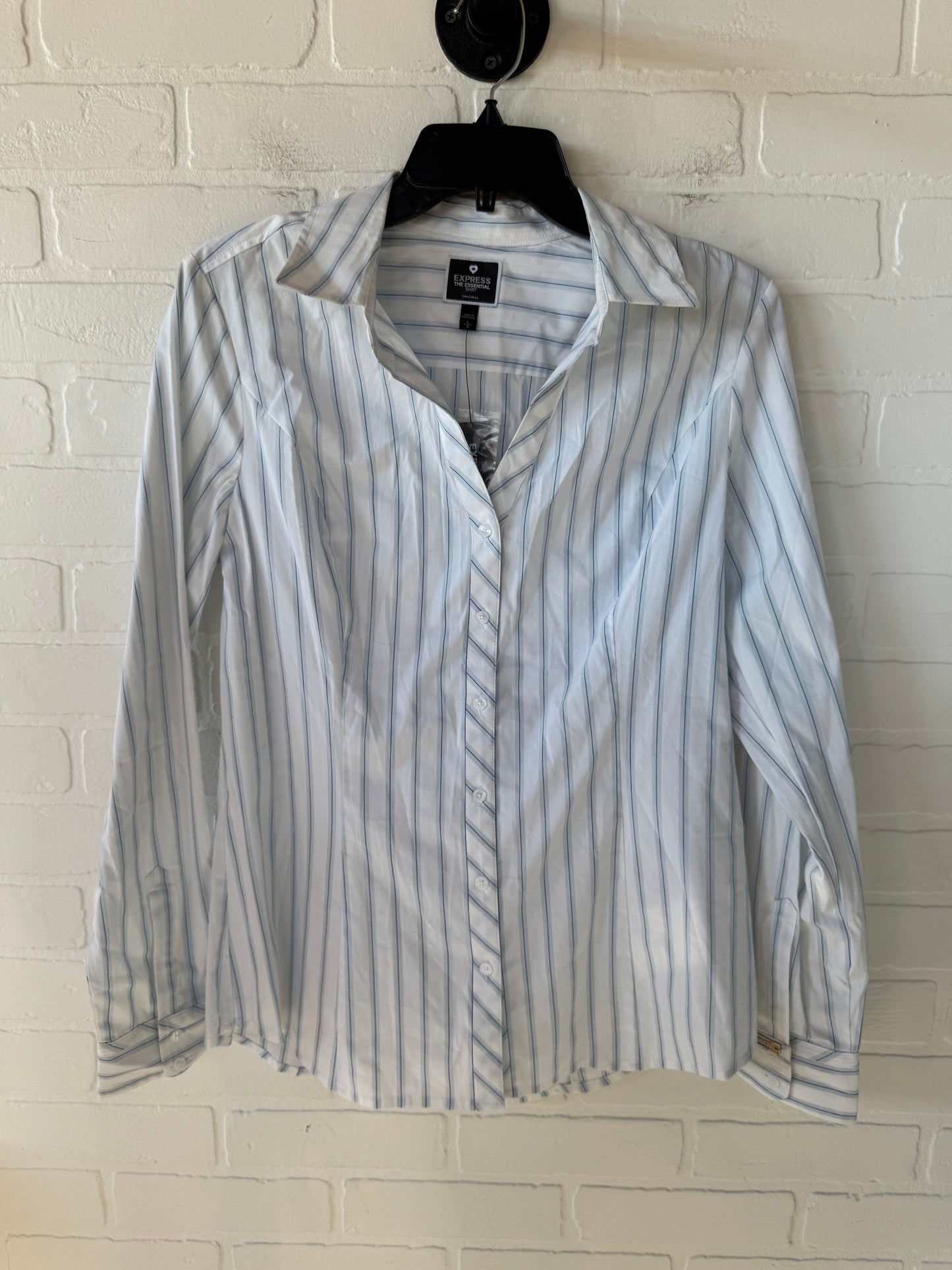 Top Long Sleeve By Express In Blue & White, Size: L