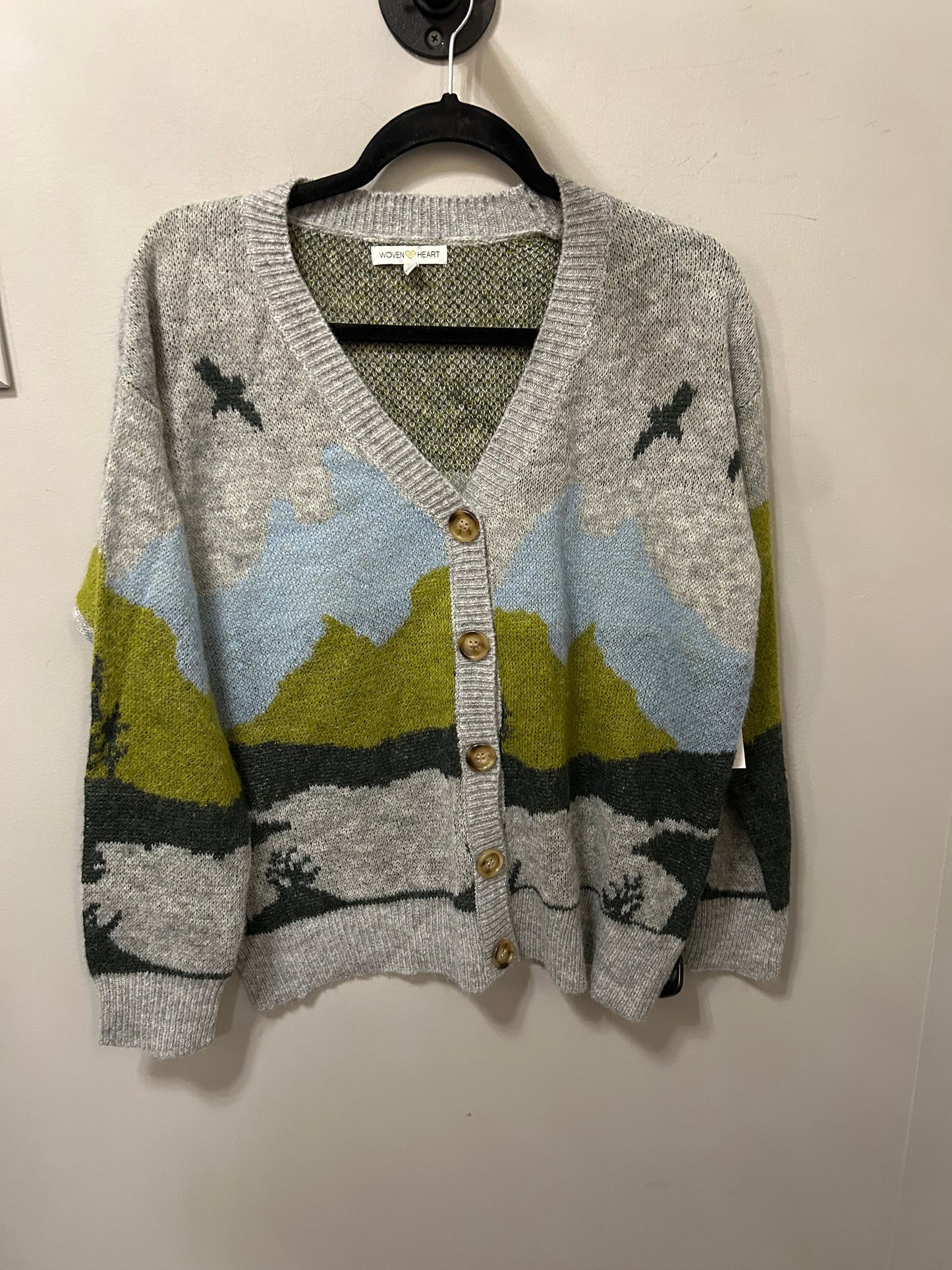 Sweater Cardigan By Clothes Mentor In Green & Grey, Size: Xl