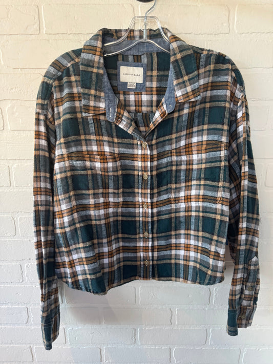 Top Long Sleeve By American Eagle In Green & Tan, Size: Xl