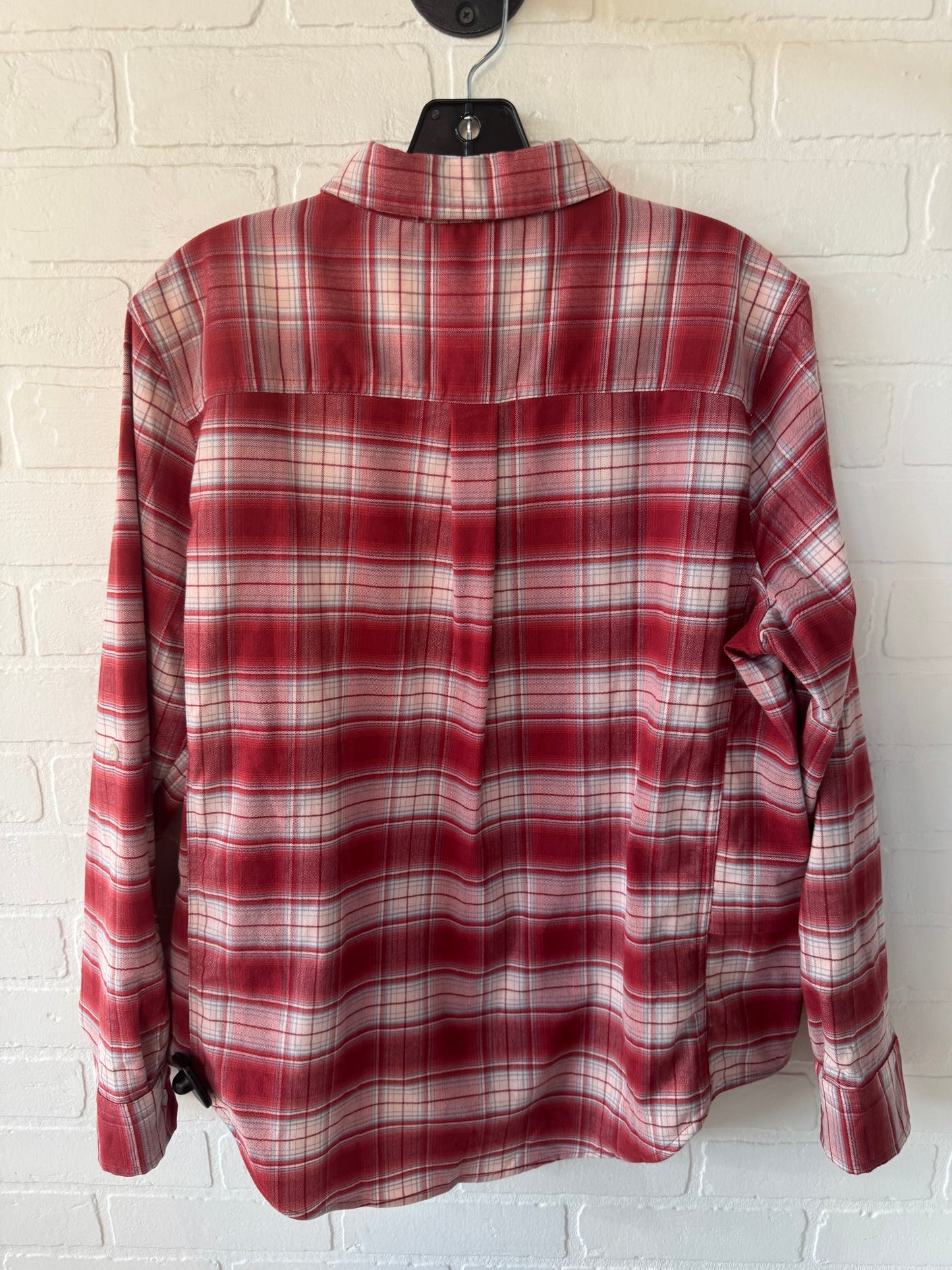 Jacket Shirt By Eddie Bauer In Pink & Red, Size: L