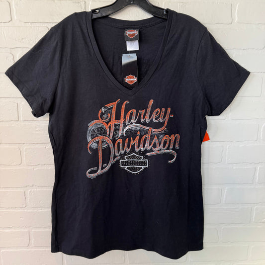 Top Short Sleeve By Harley Davidson In Black & Orange, Size: Xl