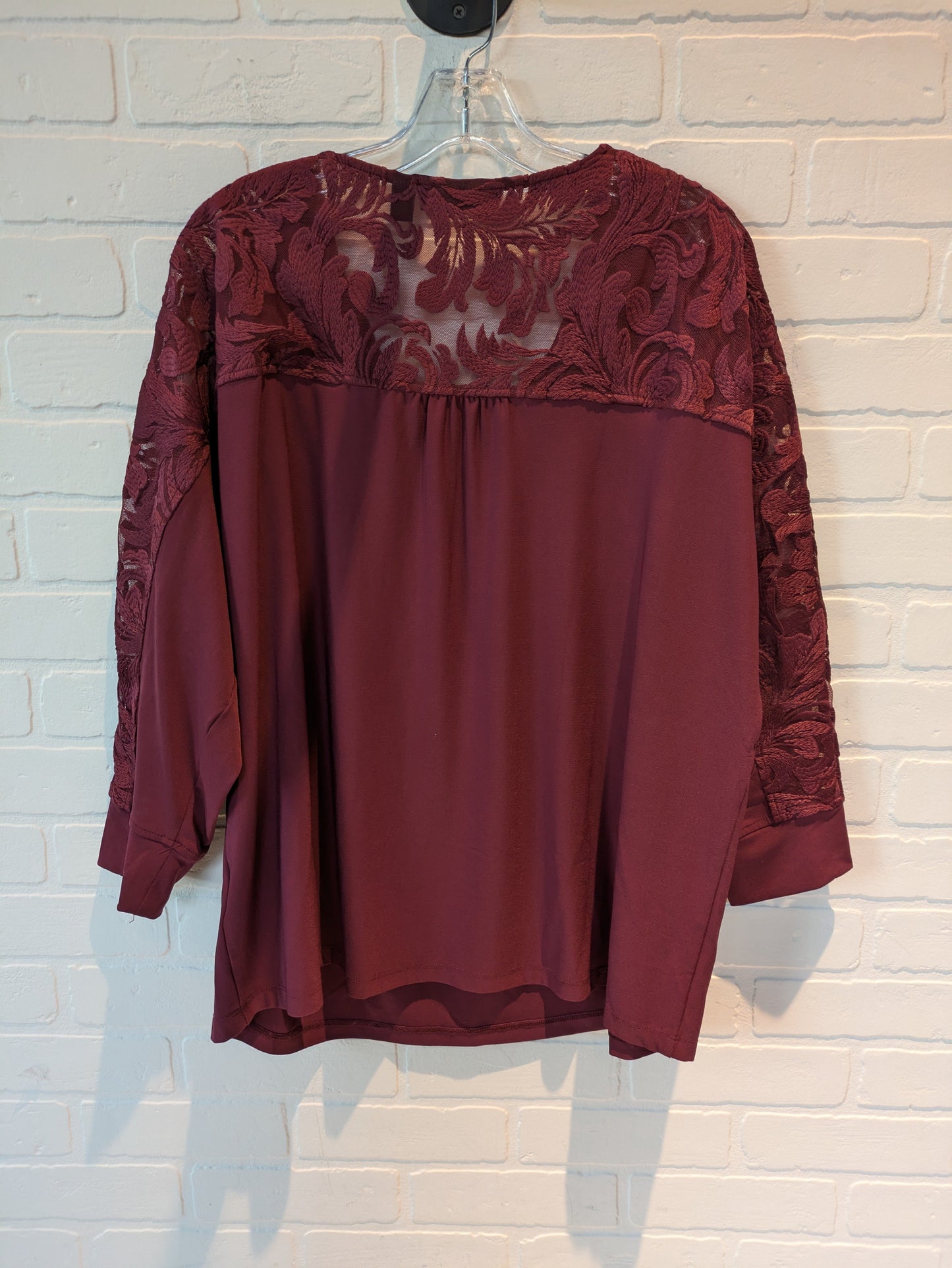 Burgundy Blouse 3/4 Sleeve Susan Graver, Size Large