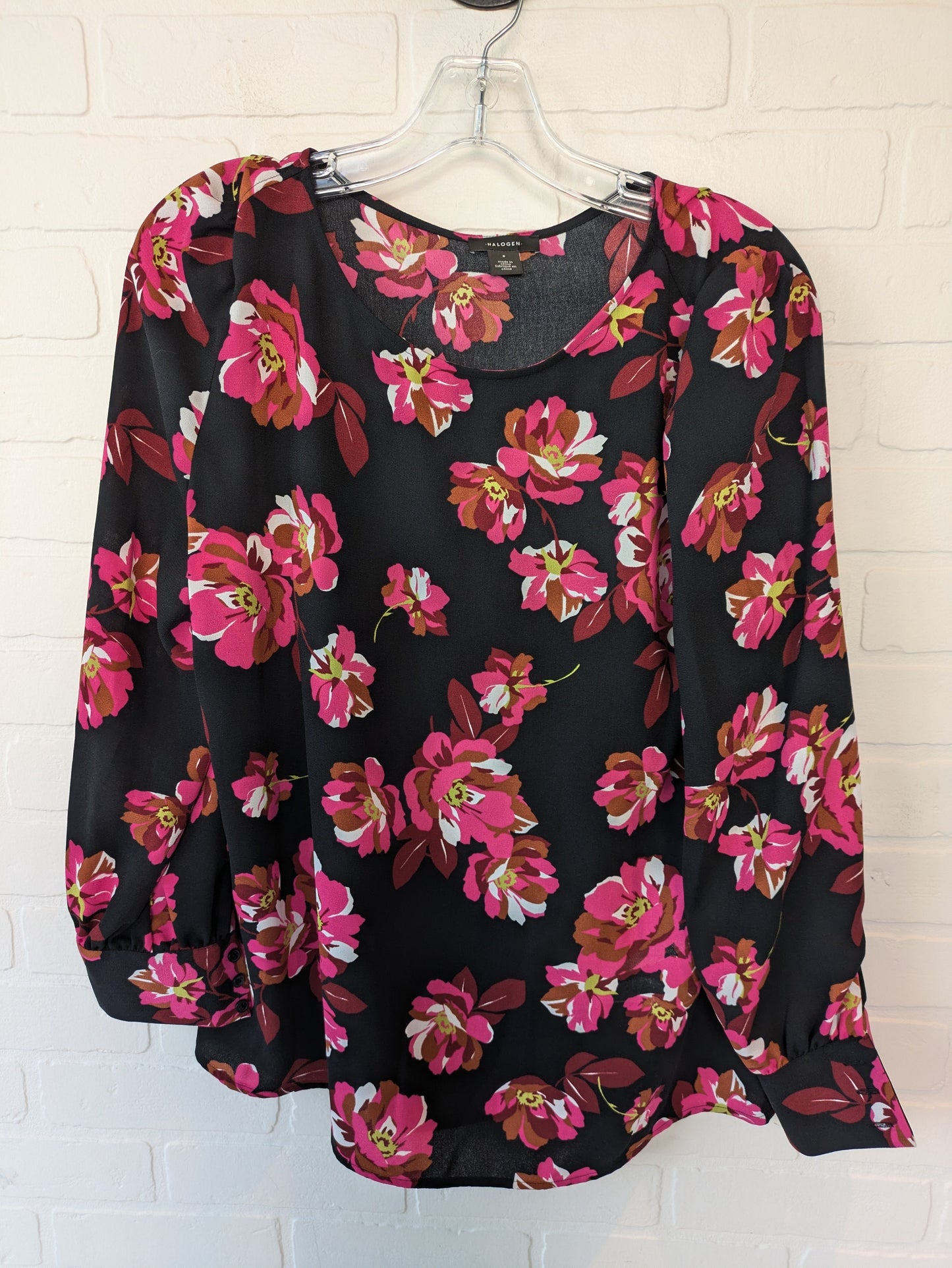 Black Floral Top Long Sleeve Halogen, Size S