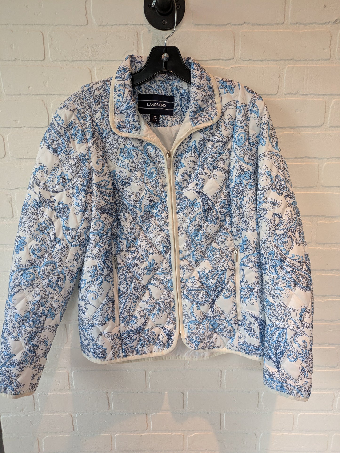 Blue & White Jacket Puffer & Quilted Lands End, Size M