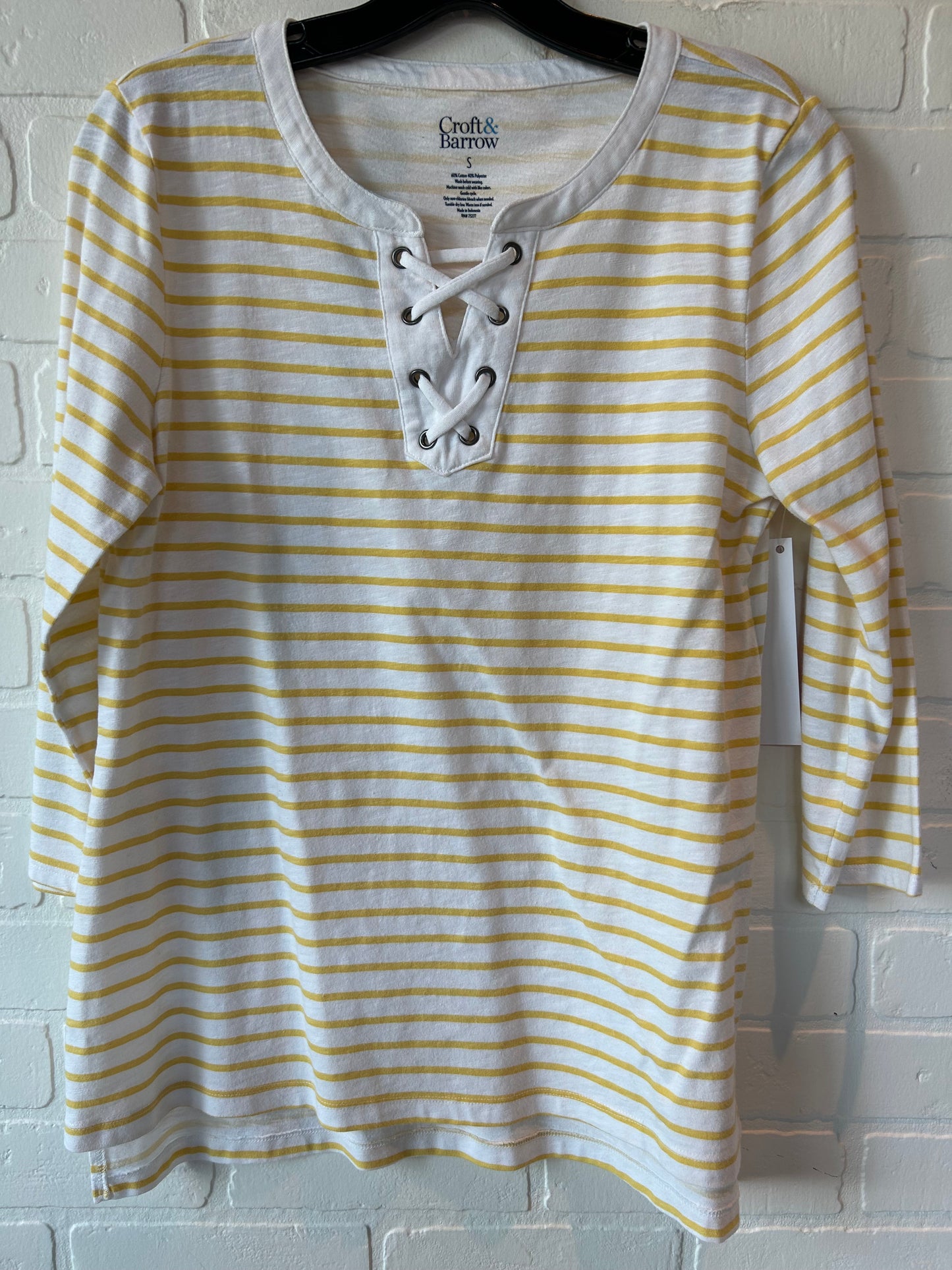 White & Yellow Top 3/4 Sleeve Croft And Barrow, Size S