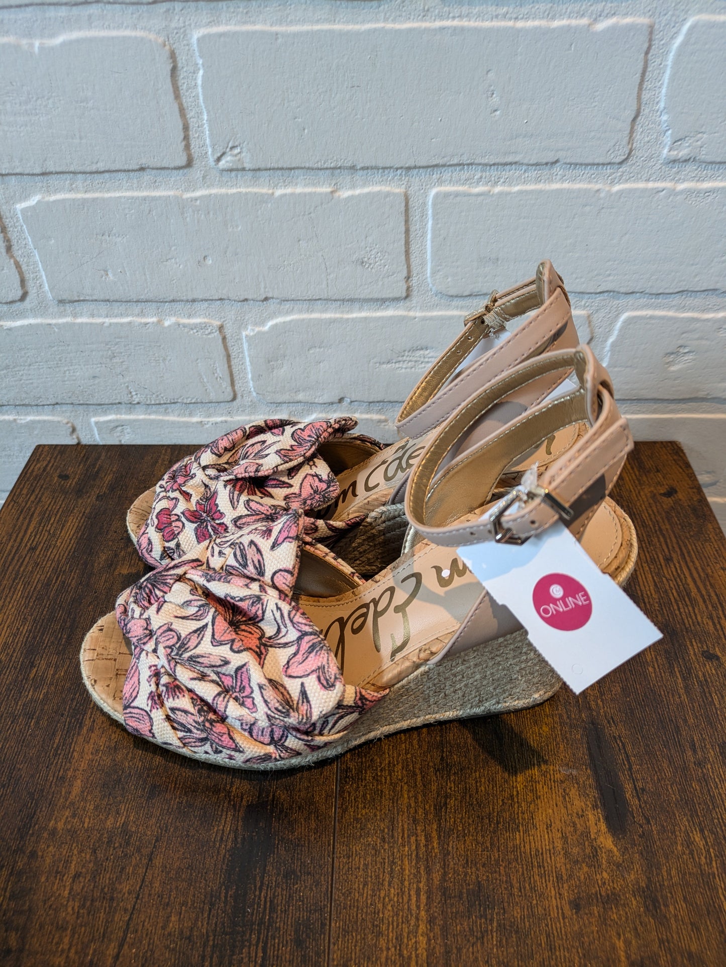 Sandals Heels Wedge By Sam Edelman In Pink & Tan, Size: 6.5