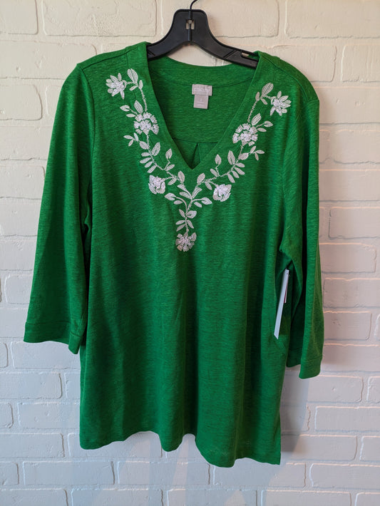 Top 3/4 Sleeve By Chicos In Green, Size: L