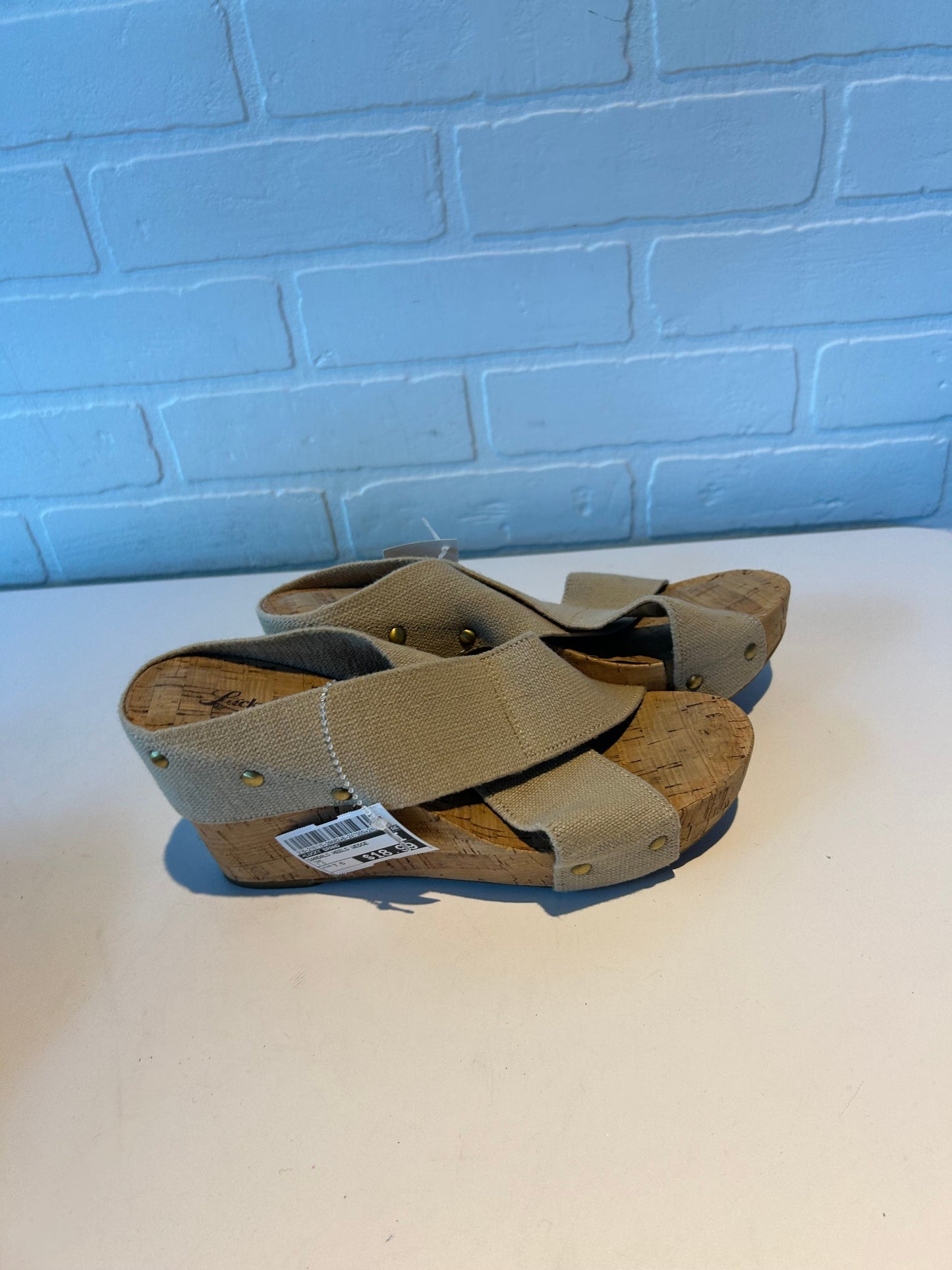 Sandals Heels Wedge By Lucky Brand In Tan, Size: 7.5