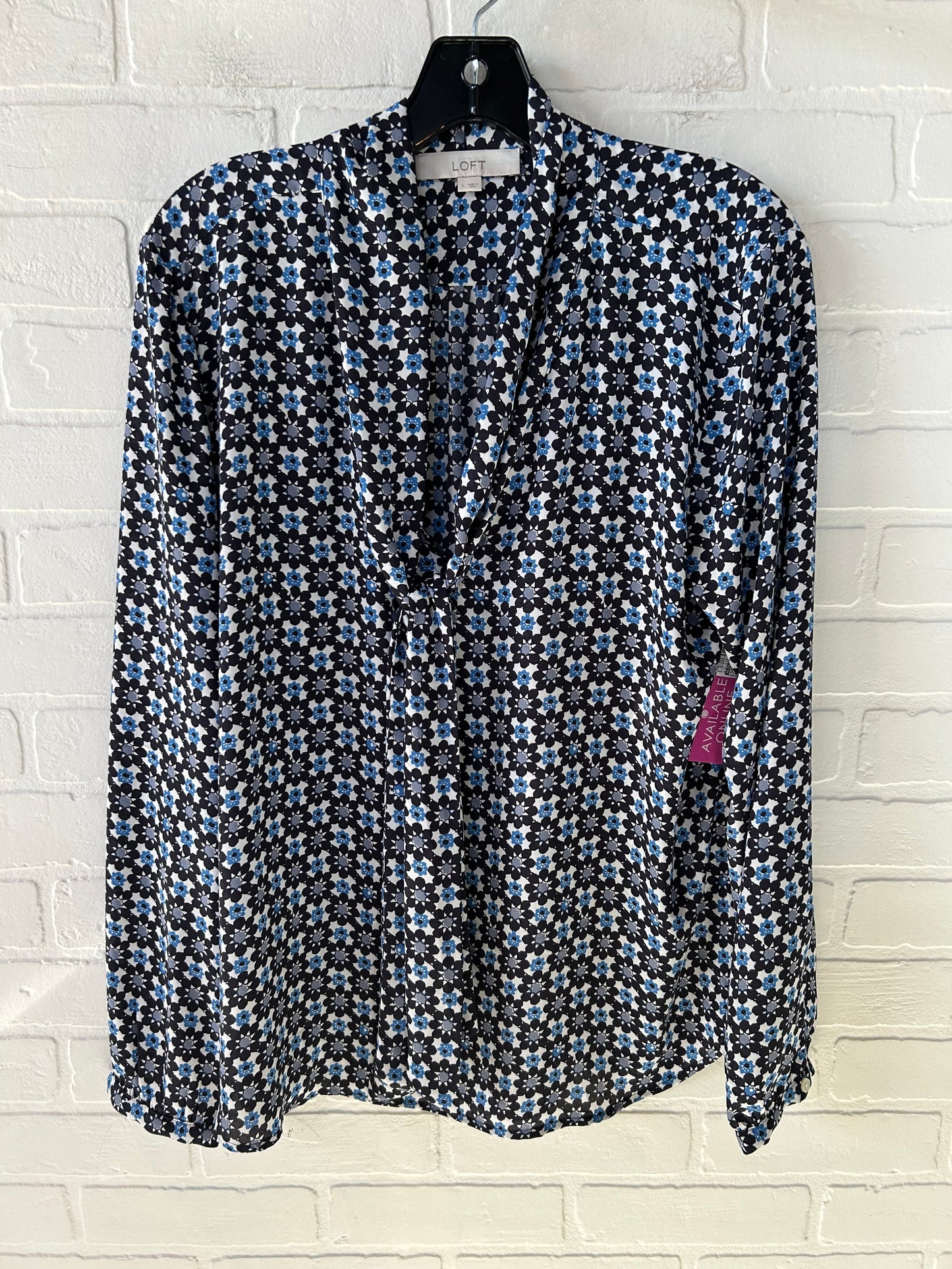 Top Long Sleeve By Loft In Blue & White, Size: L